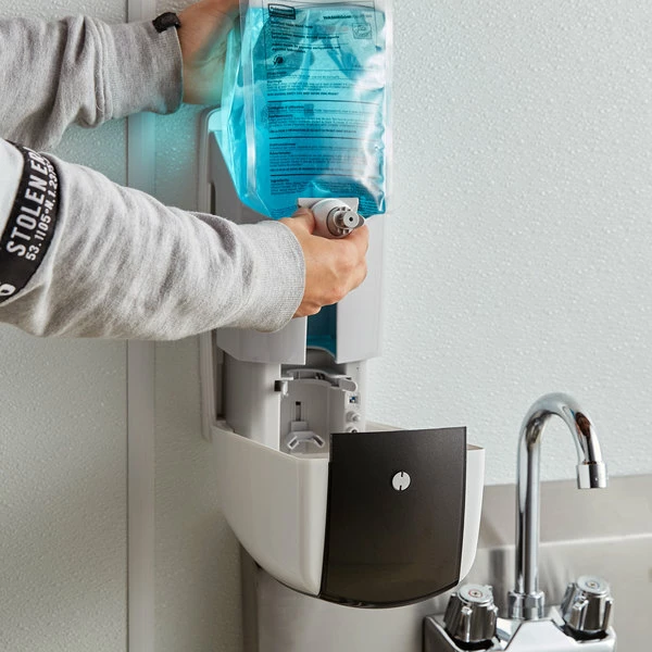 Rubbermaid FG750138 Autofoam 1100 ML White / Black Pearl Automatic Hands-Free Soap Dispenser 4 Rubbermaid FG750138 Autofoam 1100 ML White / Black Pearl Automatic Hands-Free Soap Dispenser - Image 4