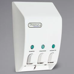 Dispenser Amenities, Inc. Dispenser Amenities 31350 Classic 43.5 Oz. White 3-Chamber Wall Mounted Locking Bulk Amenity Dispenser
