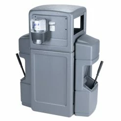 Commercial Zone 757103 Islander Series Aruba-6 42 Gallon Gray Rectangular Double-Sided Waste / Windshield Service Center With 2 Paper Towel Dispensers, 2 Squeegees, 2 Wash Stations, And 2 Glove Dispensers