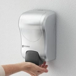 San Jamar SF970SS Summit Rely Silver Manual Foam Hand Soap And Sanitizer Dispenser - 5 3/16" X 4" X 8 7/8"