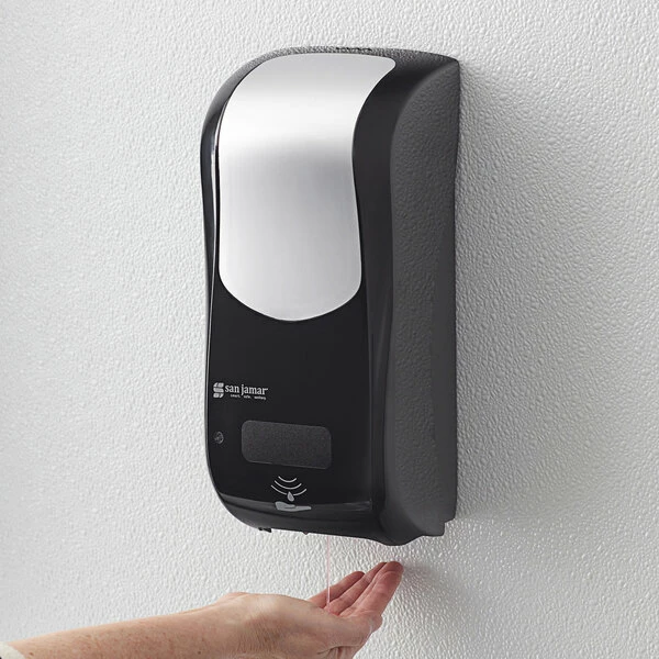 San Jamar SH970BKSS Summit Rely Black Hybrid Automatic Hand Soap, Sanitizer, And Lotion Dispenser - 5 1/2" X 4" X 12" 1 San Jamar SH970BKSS Summit Rely Black Hybrid Automatic Hand Soap, Sanitizer, And Lotion Dispenser - 5 1/2" X 4" X 12"
