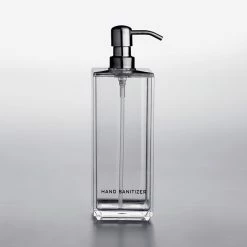 American Metalcraft DPPS24 24 Oz. Clear Plastic Square Refillable Hand Sanitizer Dispenser With Silkscreen And Stainless Steel Pump -GOJO Sale Online 2160652