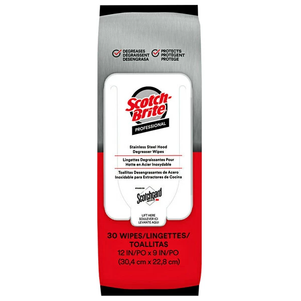 3M 36397 Scotch-Brite™ 9" X 12" Stainless Steel Hood Degreaser Wipes With Scotchgard™ Protector - 30/Pack 2 3M 36397 Scotch-Brite™ 9" X 12" Stainless Steel Hood Degreaser Wipes With Scotchgard™ Protector - 30/Pack - Image 2