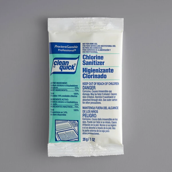 Clean Quick® Clean Quick 02584 Chlorine Sanitizer Powder Packets 1 Oz. - 100/Case 1 Clean Quick® Clean Quick 02584 Chlorine Sanitizer Powder Packets 1 Oz. - 100/Case
