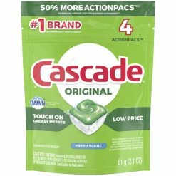 Cascade 62523 Original ActionPacs Fresh Scent Automatic Dishwasher Detergent Pod 4 Count