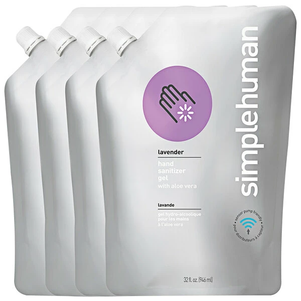 Simplehuman CT1086 32 Fl. Oz. Lavender Scented Gel Hand Sanitizer Refill Pouch - 4/Case 1 Simplehuman CT1086 32 Fl. Oz. Lavender Scented Gel Hand Sanitizer Refill Pouch - 4/Case