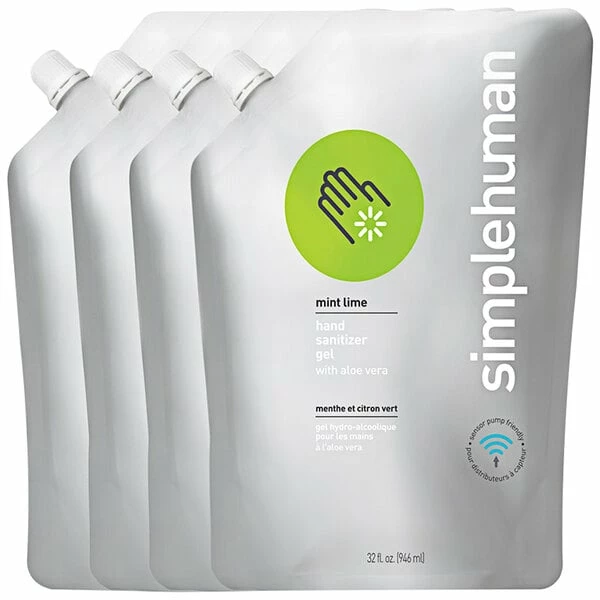 Simplehuman CT1088 32 Fl. Oz. Mint Lime Scented Gel Hand Sanitizer Refill Pouch - 4/Case 1 Simplehuman CT1088 32 Fl. Oz. Mint Lime Scented Gel Hand Sanitizer Refill Pouch - 4/Case