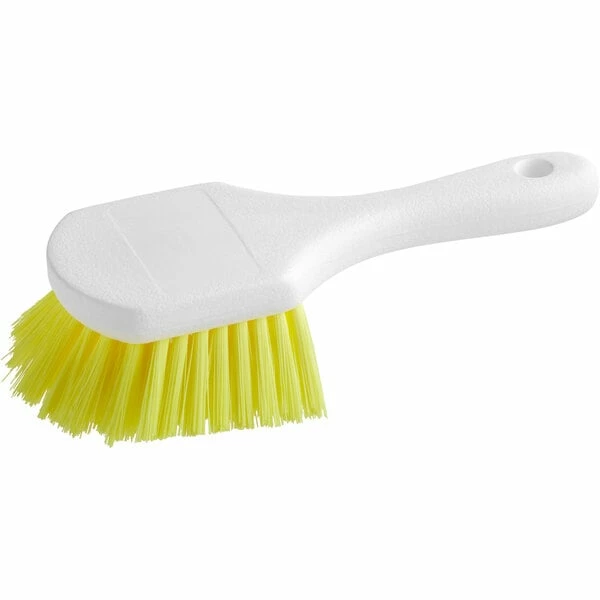 Lavex Janitorial 8" Yellow Polyester Floating Utility / Pot Scrub Brush 2 Lavex Janitorial 8" Yellow Polyester Floating Utility / Pot Scrub Brush - Image 2