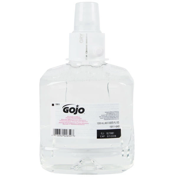GOJO® 1911-02 LTX Clear & Mild 1200 ML Fragrance Free Foaming Hand Soap 2 GOJO® 1911-02 LTX Clear & Mild 1200 ML Fragrance Free Foaming Hand Soap - Image 2