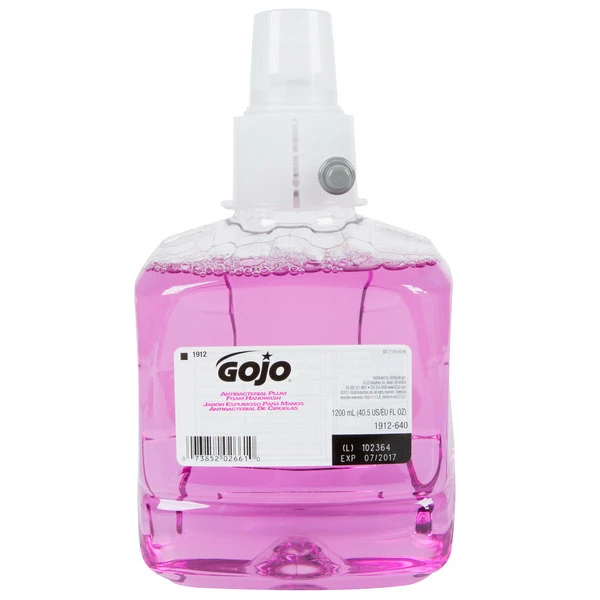 GOJO® 1912-02 LTX Plum 1200 ML Foaming Antibacterial Hand Soap - 2/Case 1 GOJO® 1912-02 LTX Plum 1200 ML Foaming Antibacterial Hand Soap - 2/Case