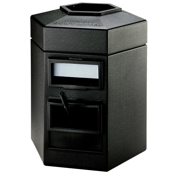 Commercial Zone 755201 35 Gallon Islander Series Black Cayman Hexagonal Waste Container With Paper Towel Dispenser, Squeegee, And Windshield Wash Station 1 Commercial Zone 755201 35 Gallon Islander Series Black Cayman Hexagonal Waste Container With Paper Towel Dispenser, Squeegee, And Windshield Wash Station