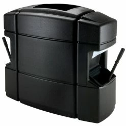 Commercial Zone 758701 40 Gallon Islander Series Waste 'N Wipe Black Rectangular Waste Container With 2 Paper Towel Dispensers, 2 Squeegees, And 2 Windshield Wash Stations